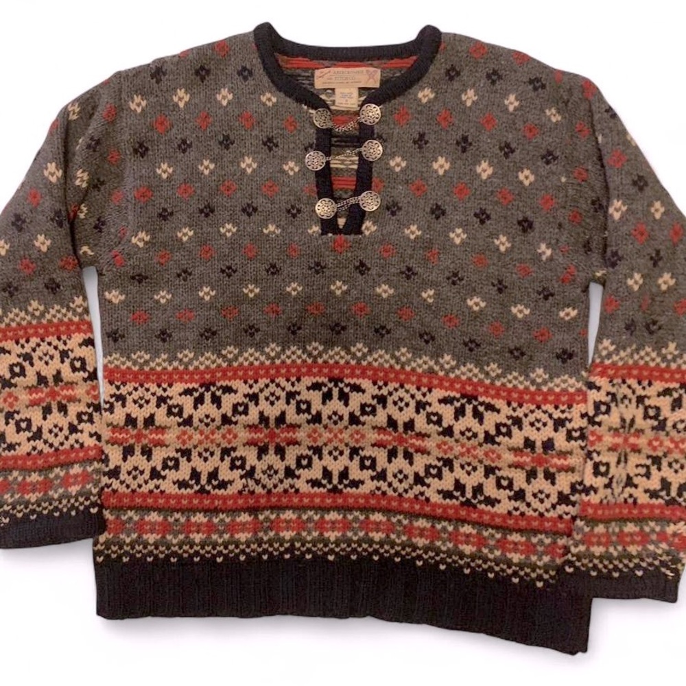 VTG Abercrombie 💯 Handknit Wool Nordic Fair Isle Pullover